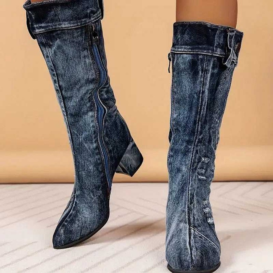 Women Zula | Brielle - Mid Calf Boots For Women Denim Bla