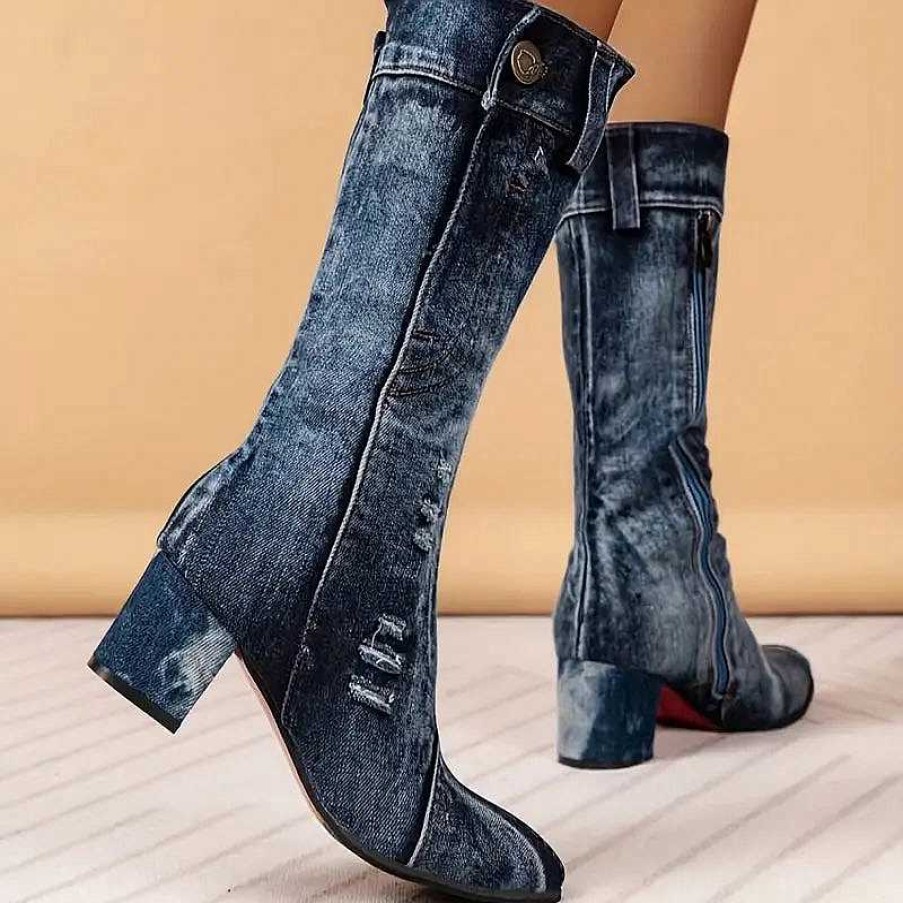 Women Zula | Brielle - Mid Calf Boots For Women Denim Bla